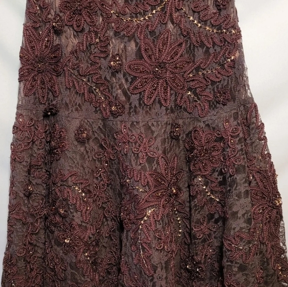 SUE WONG Nocturne Womens Evening Dress Size 4 Burgundy Lace Embroidered Beaded - Picture 8 of 16